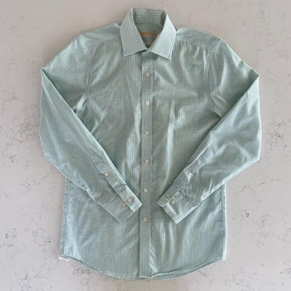 Michael Kors LS Non Iron Button Down Cotton Check Shirt Wht Blue Grn Sz 14.5 - Picture 1 of 15